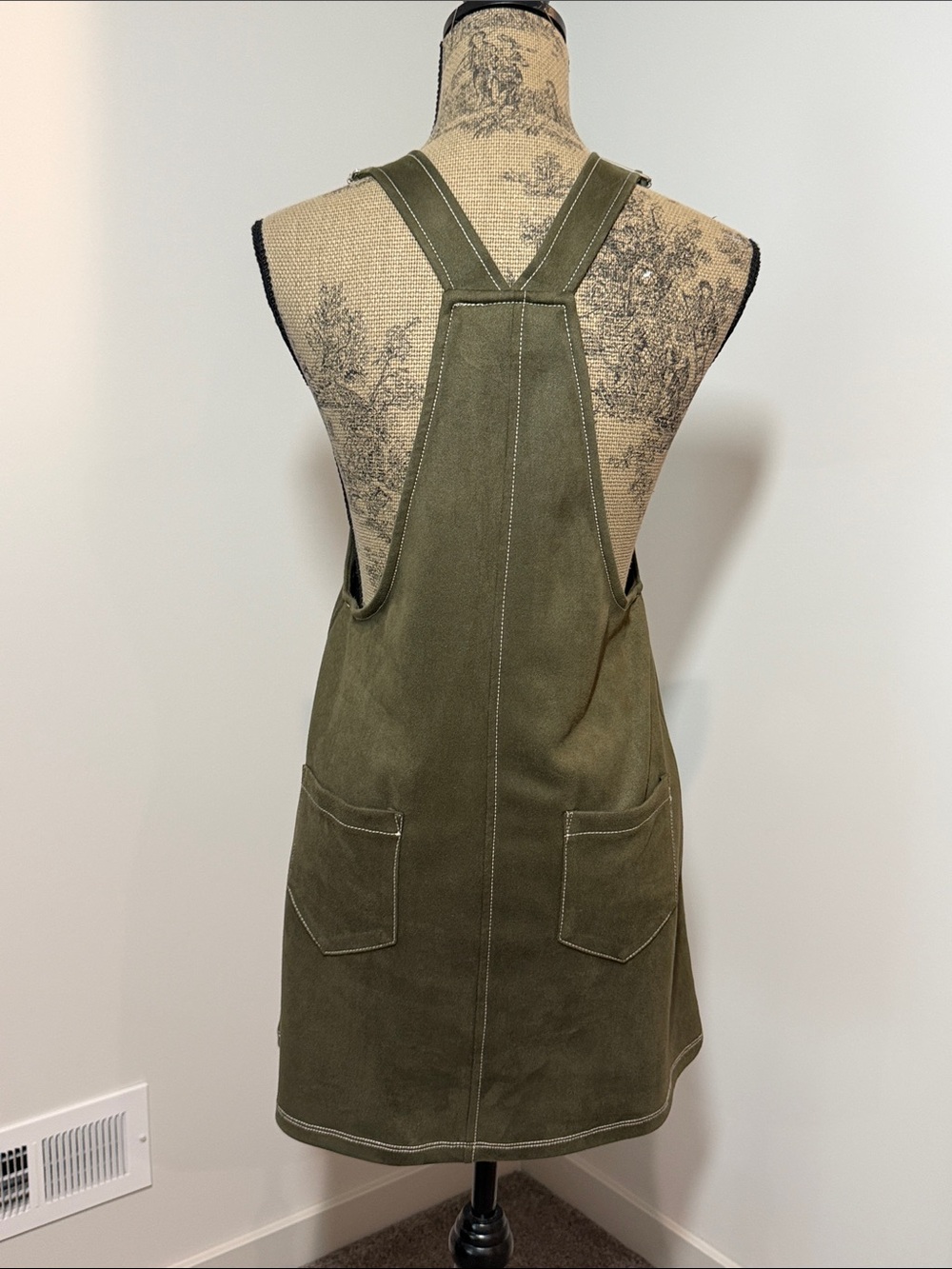 AUW Olive Green faux suede Utility Apron Dress size small